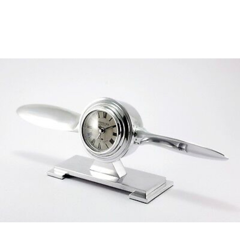 Table Clock Propeller Mantle Watch Aeroplane Metal Quartz Alarm Art Déco - Picture 3 of 13